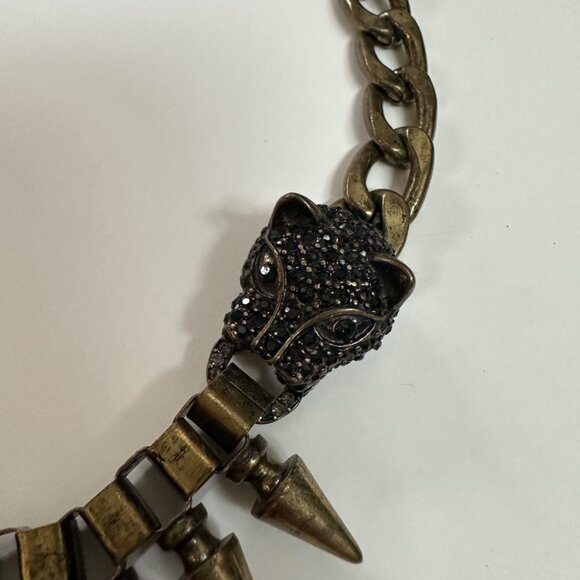 Natasha Spiked Leopard Head Choker Necklace Chunky Brass Tone Goth Punk Y2K - Picture 5 of 10